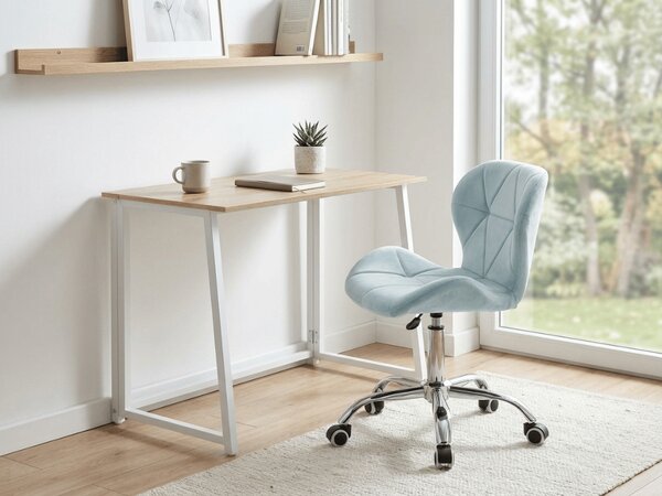 Set za radnu sobu ZARIMO stol 80x40 cm, bijela/dub sonoma + fotelja AVOLA VELVET, svijetloplava