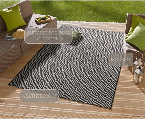 Crno-bijeli vanjski tepih NORTHRUGS Karo, 140 x 200 cm