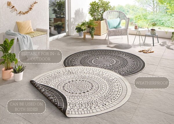 Crno-krem vanjski tepih NORTHRUGS Porto, ø 200 cm
