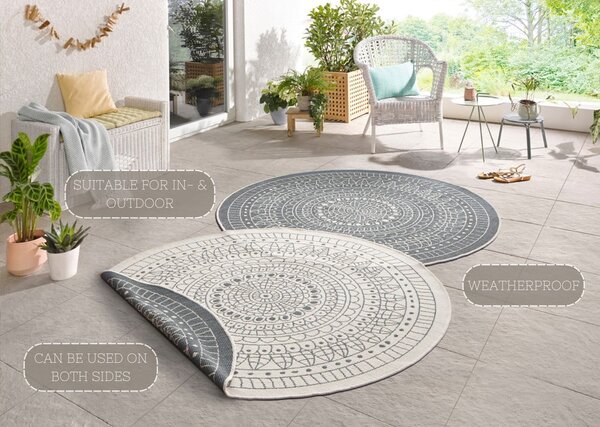 Sivo-krem vanjski tepih NORTHRUGS Porto, ⌀ 140 cm