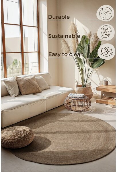 Sivo-bež obostrani juten okrugao tepih ø 200 cm Braided – Hanse Home