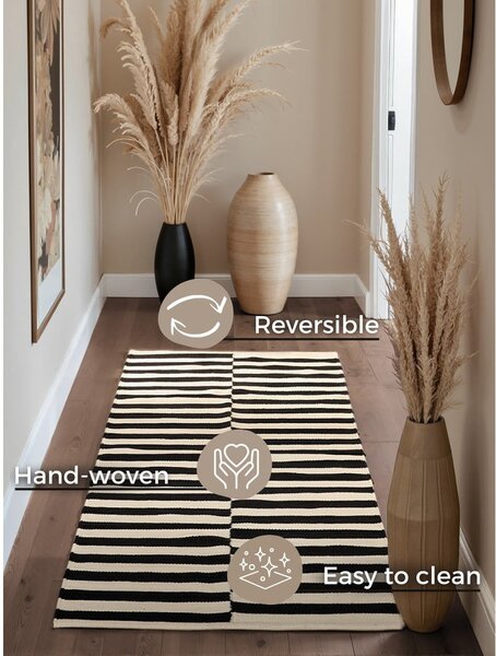 Crno-bijela obostrana/ručno rađena vunenia staza 80x200 cm Donna – Hanse Home