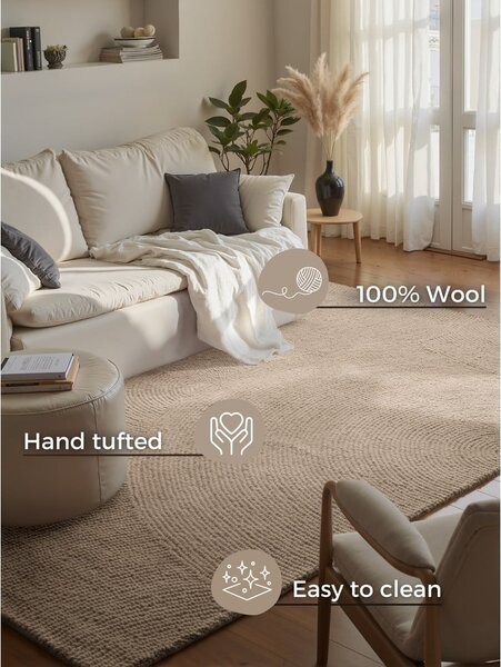 Bež ručno rađen vunen tepih 200x300 cm Calmio – Hanse Home
