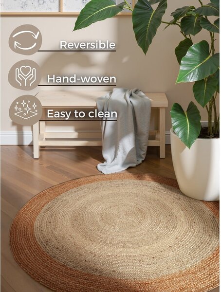 Obostrani/ručno rađen juten okrugao tepih boje slonovače ø 240 cm Jutta Ivory – Hanse Home