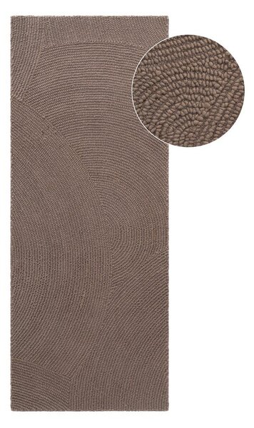 Smeđe-siva ručno rađena vunena staza 80x300 cm Calmio – Hanse Home