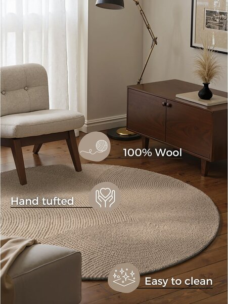 Bež ručno rađen vunen okrugao tepih ø 200 cm Calmio – Hanse Home