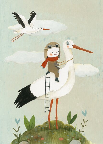 Ilustracija The stork is coming, Judith Loske, (30 x 40 cm)