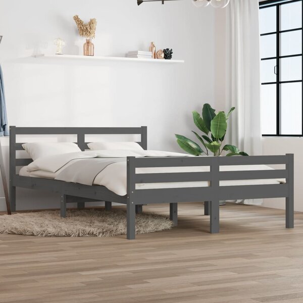 VidaXL Okvir za krevet od masivnog drva sivi 140 x 200 cm