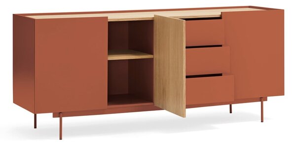 Ciglasta/u prirodnoj boji niska komoda u dekoru hrasta 180x78 cm Otto – Teulat