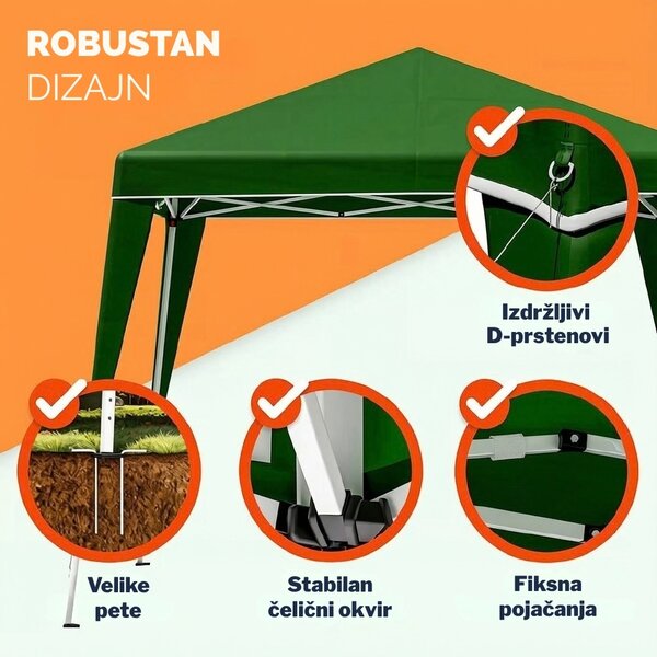 Party šator / paviljon CAPRI PLUS s 2 bočne stranice, 3×3 m, zeleni Casaria