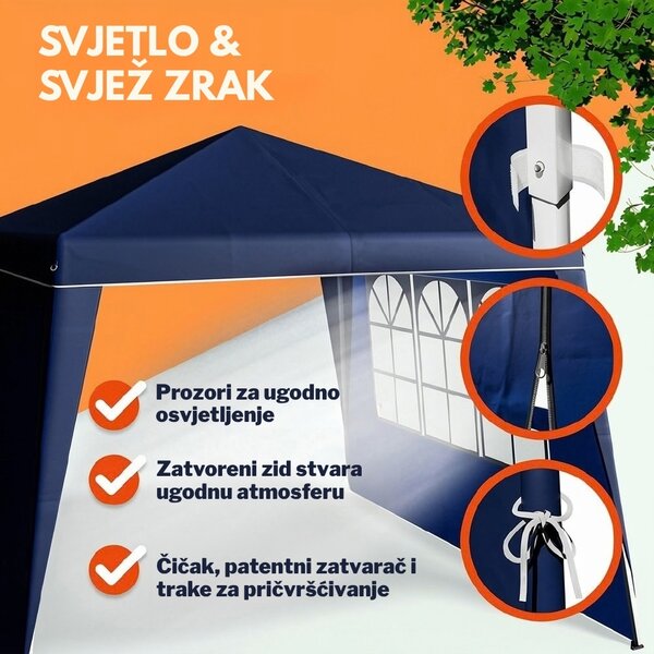 Party šator / paviljon CAPRI PLUS s 2 bočne stranice, 3×3 m, plava Casaria