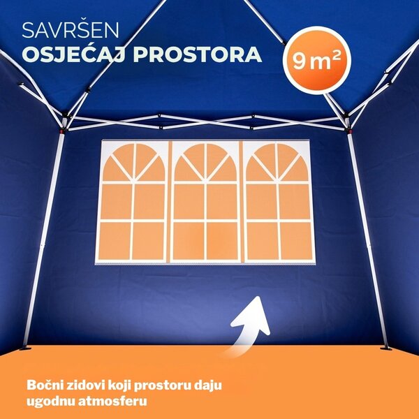 Party šator / paviljon CAPRI PLUS s 2 bočne stranice, 3×3 m, plava Casaria