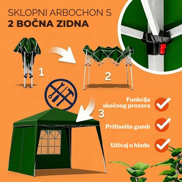 Party šator / paviljon CAPRI PLUS s 2 bočne stranice, 3×3 m, zeleni Casaria