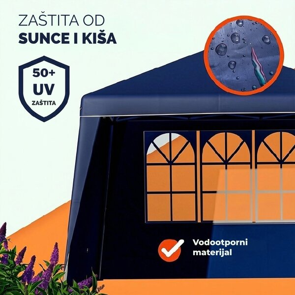 Party šator / paviljon CAPRI PLUS s 2 bočne stranice, 3×3 m, plava Casaria