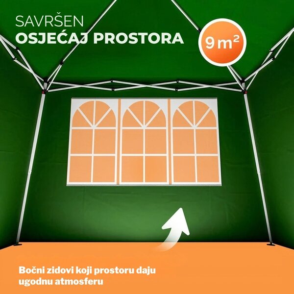 Party šator / paviljon CAPRI PLUS s 2 bočne stranice, 3×3 m, zeleni Casaria