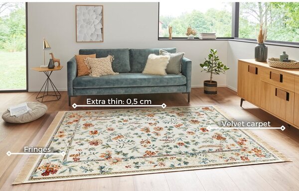 Krem tepih viskozan 95x140 cm Oriental Flowers – Nouristan