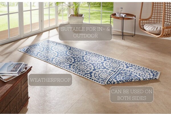 Plavo-krem vanjski tepih NORTHRUGS Jardin, 80 x 250 cm