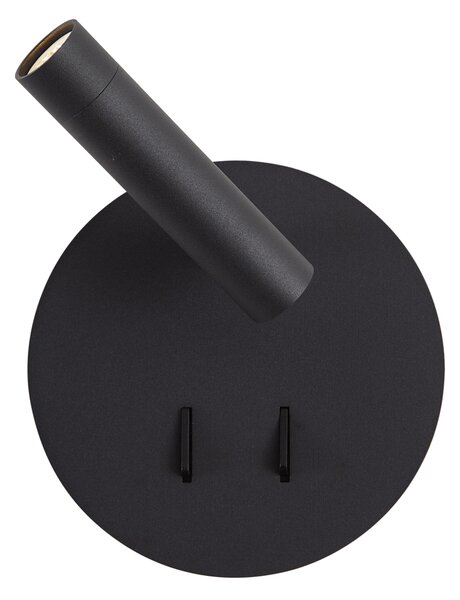 Moderna crna zidna svjetiljka uključujući LED s USB-C - Croft