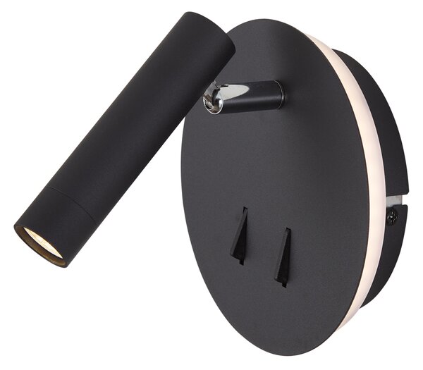 Moderna crna zidna svjetiljka uključujući LED s USB-C - Croft