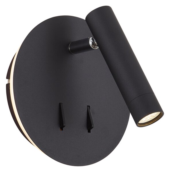 Moderna crna zidna svjetiljka uključujući LED s USB-C - Croft