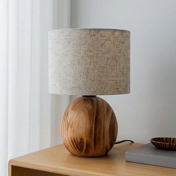 Lindby stolna lampa Mayumi, visina 31 cm, drvo, tekstil, Drvo, Dnevni boravak/blagovaonica, Drvo