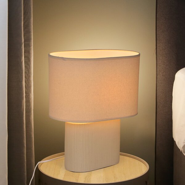 COREP Stolna lampa Santorini, slonovača/bež, 38 cm, lan/keramika, Bež, Dnevni boravak/blagovaonica, Keramika