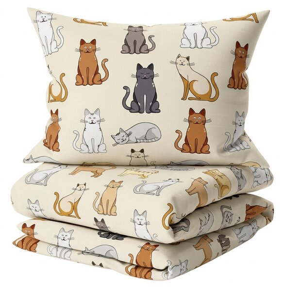 Flanel posteljina COLORED CATS krem Dimenzije posteljine: 2 kom 70 x 90 cm | 200 x 220 cm