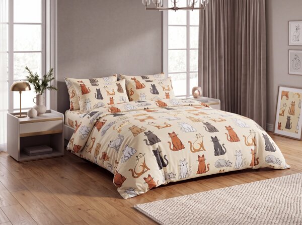 Flanel posteljina COLORED CATS krem Dimenzije posteljine: 2 kom 70 x 90 cm | 200 x 220 cm