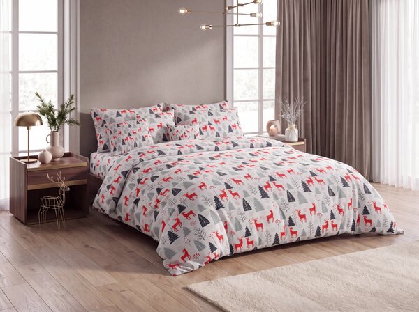 Flanel posteljina RED DEERS AND TREES bijela Dimenzije posteljine: 2 kom 70 x 90 cm | 200 x 220 cm