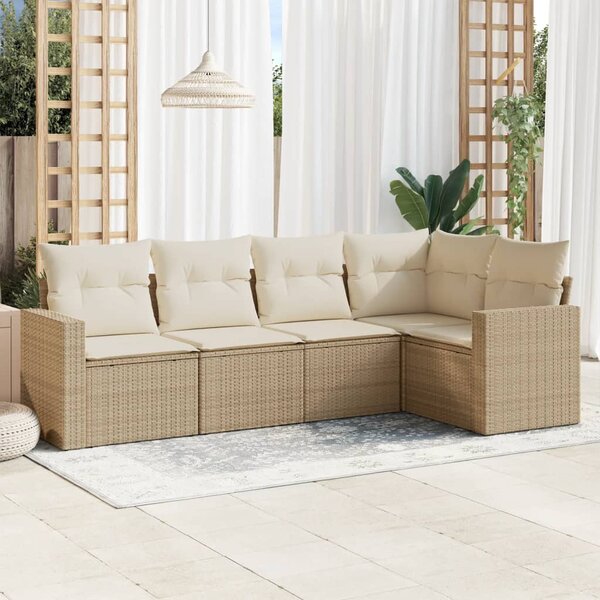 VidaXL 5-dijelni vrtni set sofa s jastucima bež od poliratana