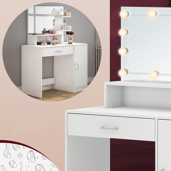 Toaletni stol Jocelyn s LED rasvjetom i stolicom 140 × 90 × 40 cm