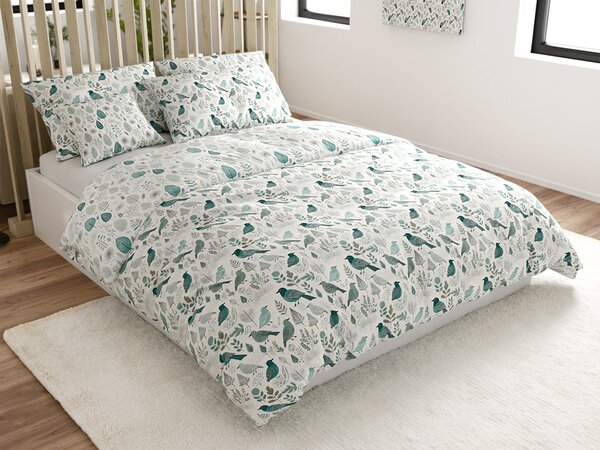 Polipamučna posteljina LEAFBIRD POLY bijelo-zelena Dimenzije posteljine: 70 x 90 cm | 140 x 200 cm