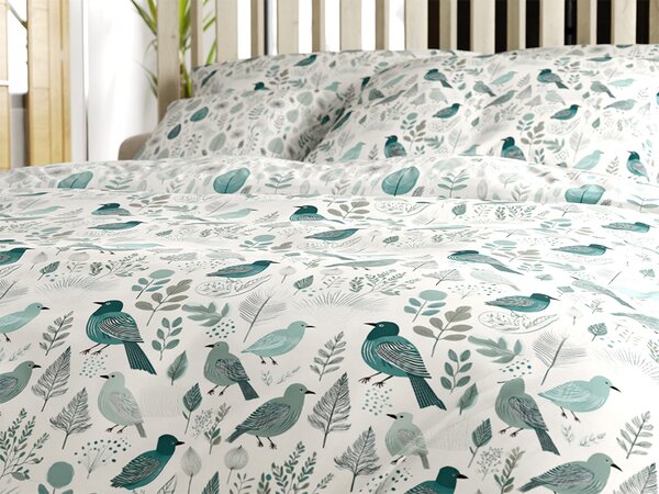 Polipamučna posteljina LEAFBIRD POLY bijelo-zelena Dimenzije posteljine: 70 x 90 cm | 140 x 200 cm