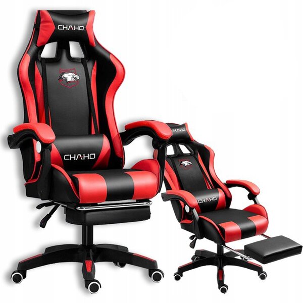 Udobna gaming stolica sa crno-crvenim jastukom