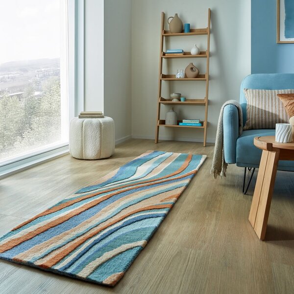 Plava ručno rađena vunena staza 60x230 cm Abstract Flow – Flair Rugs