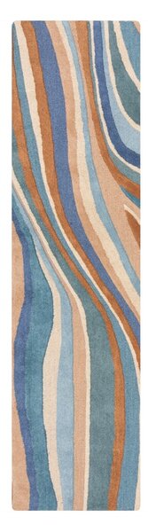 Plava ručno rađena vunena staza 60x230 cm Abstract Flow – Flair Rugs