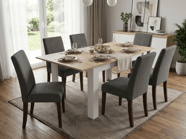 Produživi blagovaonski stol MADO 120/160x80 cm, bijela/dub sonoma