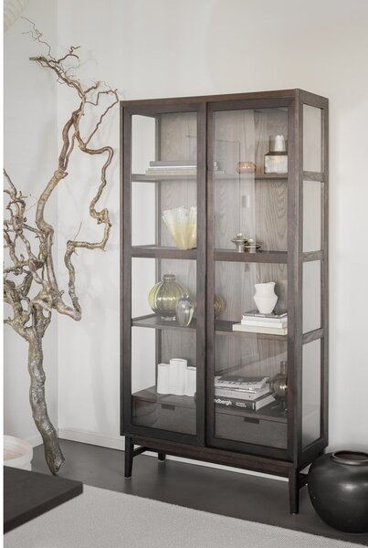 Smeđa vitrina u dekoru hrasta s kliznim vratima 100x203 cm Hazelton – Rowico