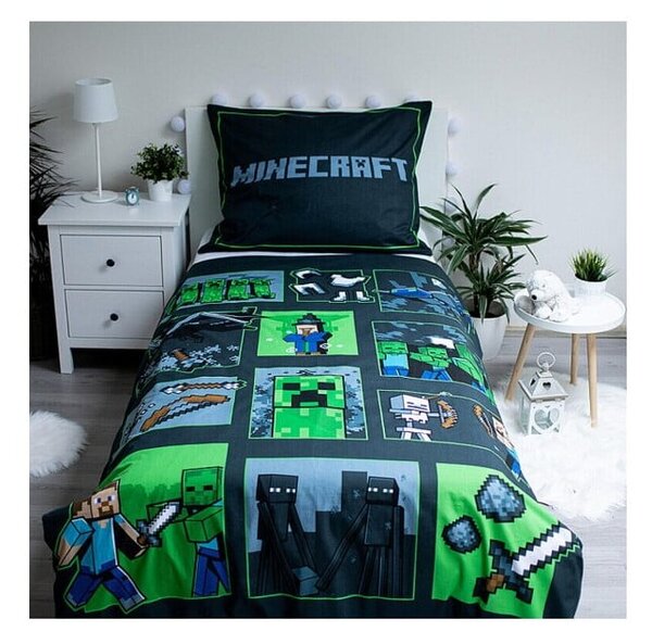 Pamučna dječja posteljina za krevet za jednu osobu 140x200 cm Minecraft Survival Mode – Jerry Fabrics