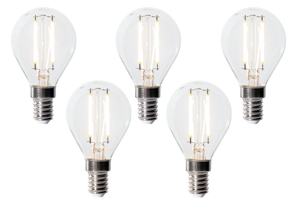 Set od 5 E14 prigušivih LED žarulja P45 prozirno staklo 3W 250 lm 2700K