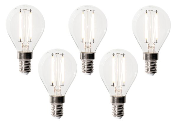Set od 5 E14 prigušivih LED žarulja P45 prozirno staklo 3W 350 lm 3000K
