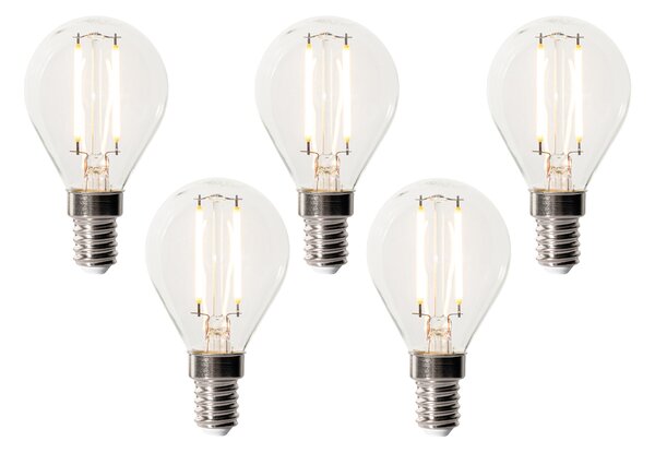 Set od 5 E14 prigušivih LED žarulja P45 prozirno staklo 3W 250 lm 2200K