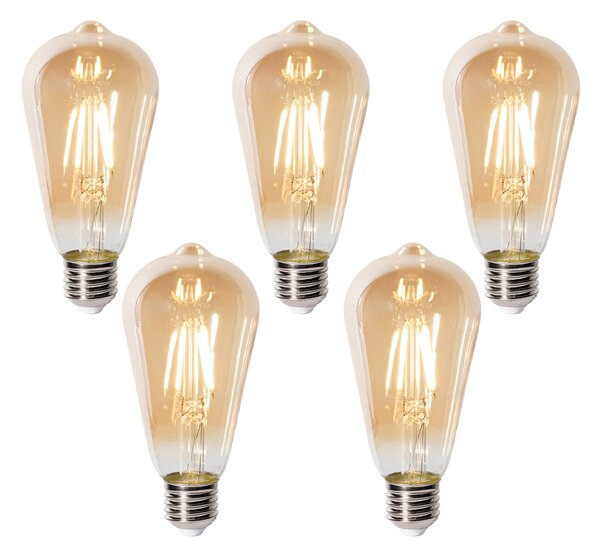 Set od 5 E27 prigušivih LED žarulja ST64 zlatne 5W 450 lm 2700K