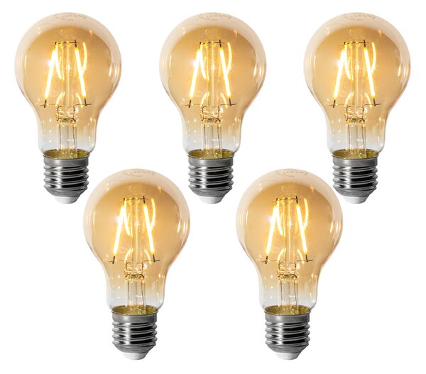 Set od 5 E27 prigušivih LED žarulja A60 zlatne 3W 310 lm 2200K