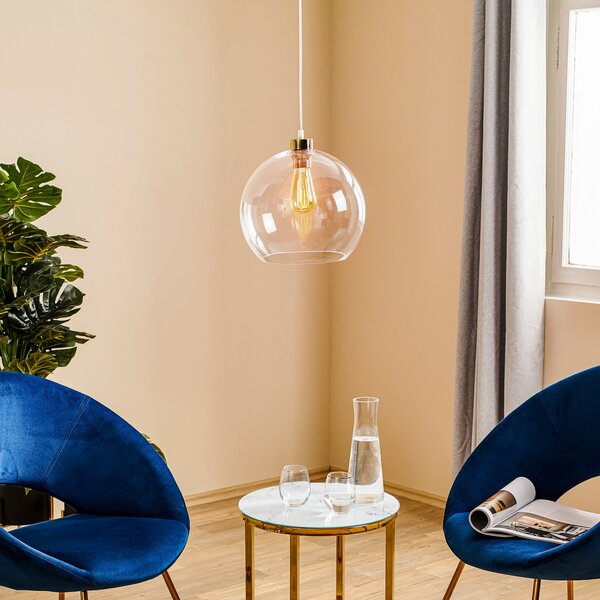 TK Lighting Viseća svjetiljka Cubus, prozirna, staklo, Ø 30 cm, E27, prigušiva, Providna, Dnevni boravak/blagovaonica, Staklo, Metak