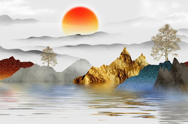 Foto tapeta - Sunce u planinama (147x102 cm)
