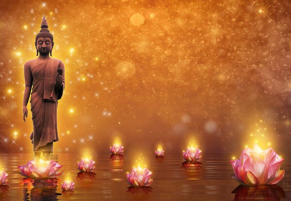 Foto tapeta - Buddha u zlatnom sjaju (147x102 cm)