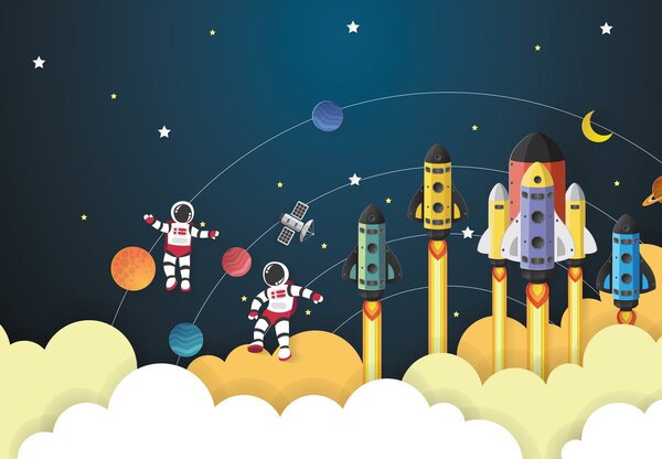 Foto tapeta - Astronauti u Svemiru, ilustracija (147x102 cm)
