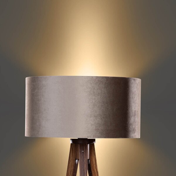 Podna lampa na tronošcu od orahovog drva s nijansom od taupe pliša 50 cm - Tripod Classic