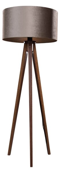 Podna lampa na tronošcu od orahovog drva s nijansom od taupe pliša 50 cm - Tripod Classic